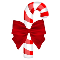 Christmas Decoration Single Candy Cane with Bow Sticker